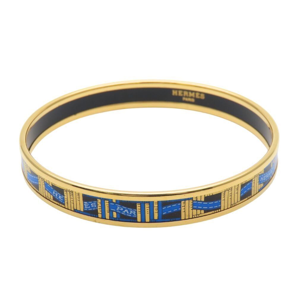 Hermes Bracelet Email PM Enamel Metal Blue Gold Black Ribbon Women's HERMES